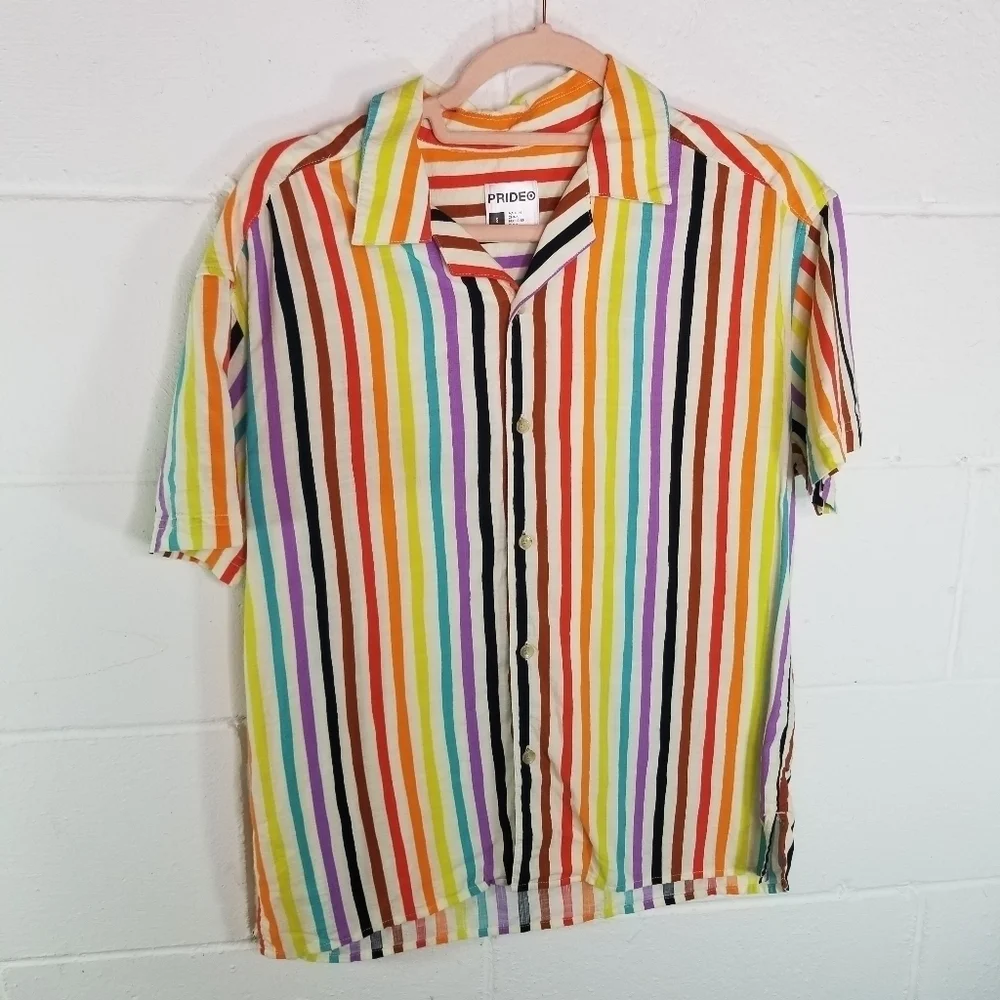 Target pride collection rainbow striped camp short sleeve shirt